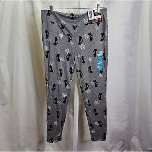 Feeling Festive Gray Halloween Spooky Black Cat Soft Leggings Size XL